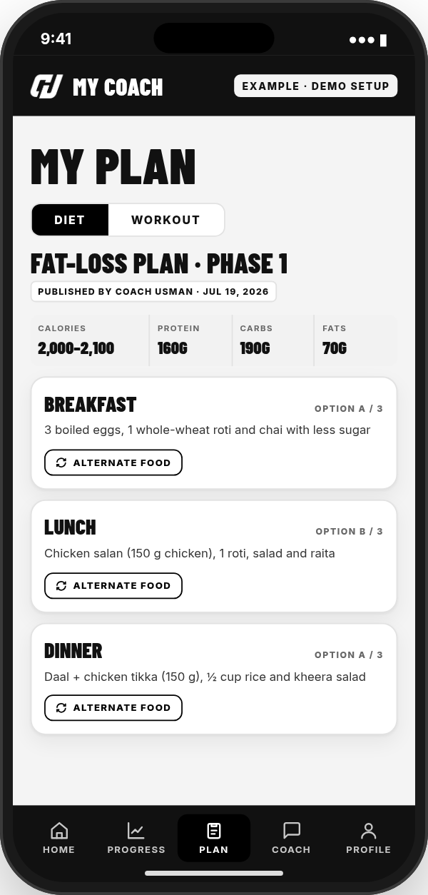 My Coach demo — My Plan: diet