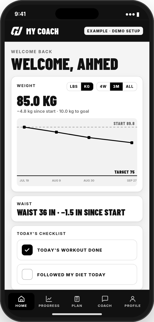 My Coach demo — Home screen: weight progress